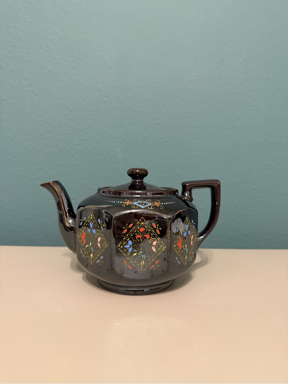 Brown Luster Hand Painted Moriage Teapot Made In Japan
